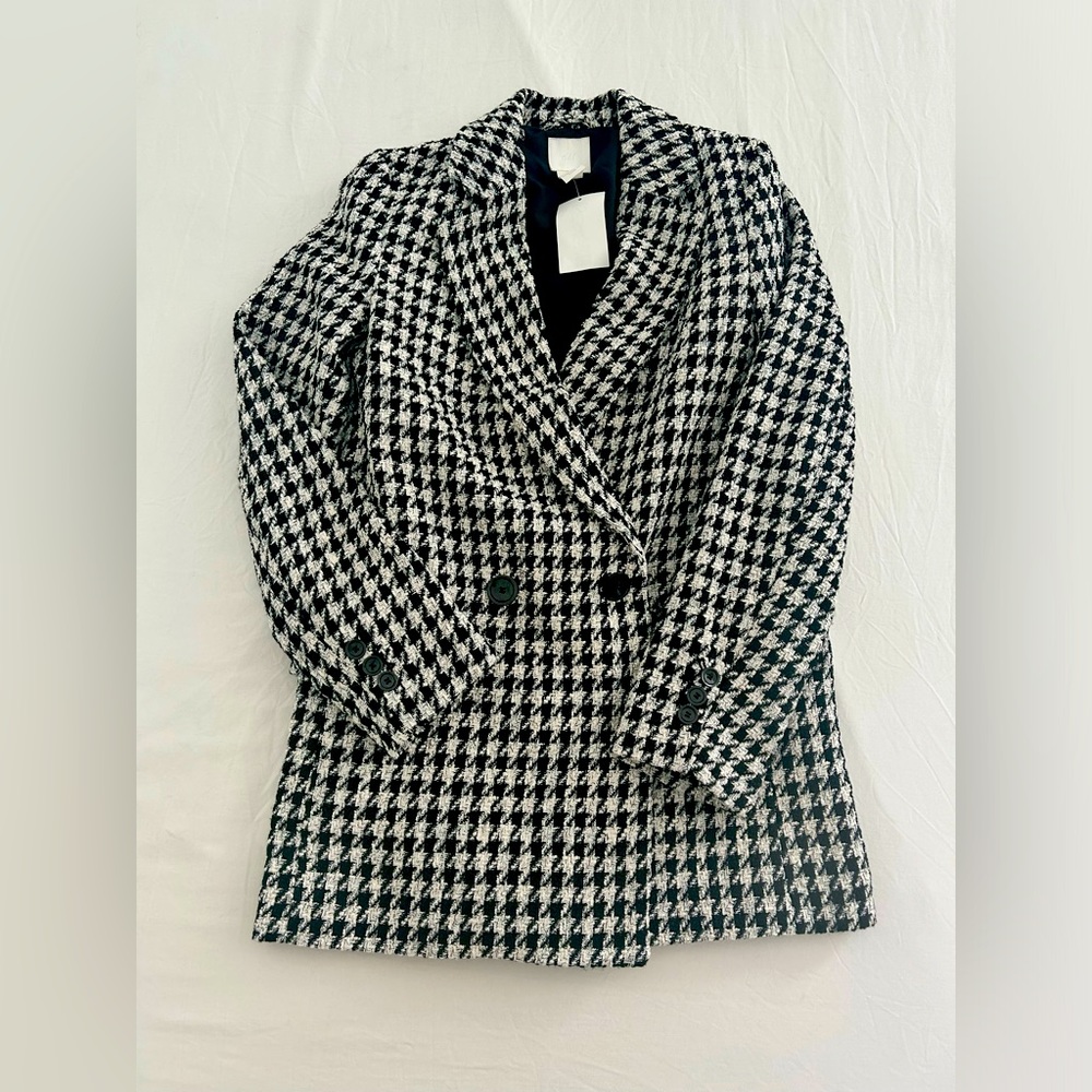 H&M houndstooth longline double breasted blazer NWT